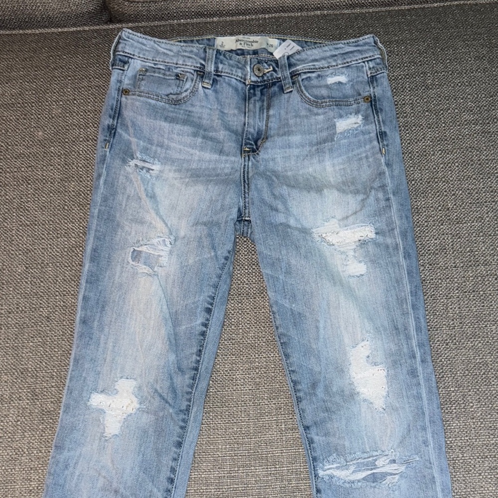 Abercrombie & Fitch Light Blue Distressed Embroidered Jeans